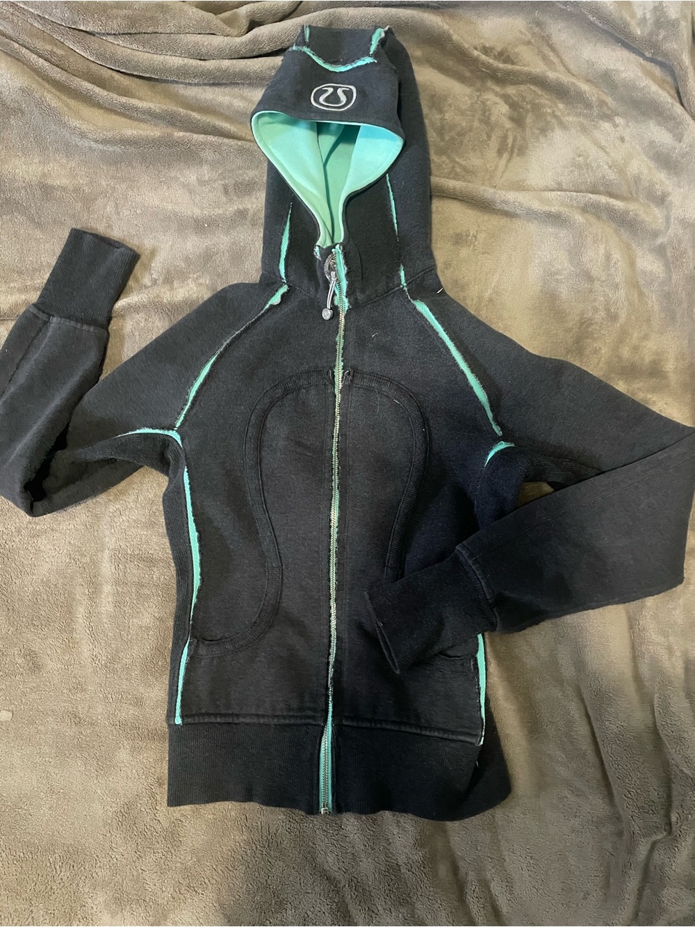 vintage special edition lululemon athletica Black Hoodie Jacket with Teal Trim